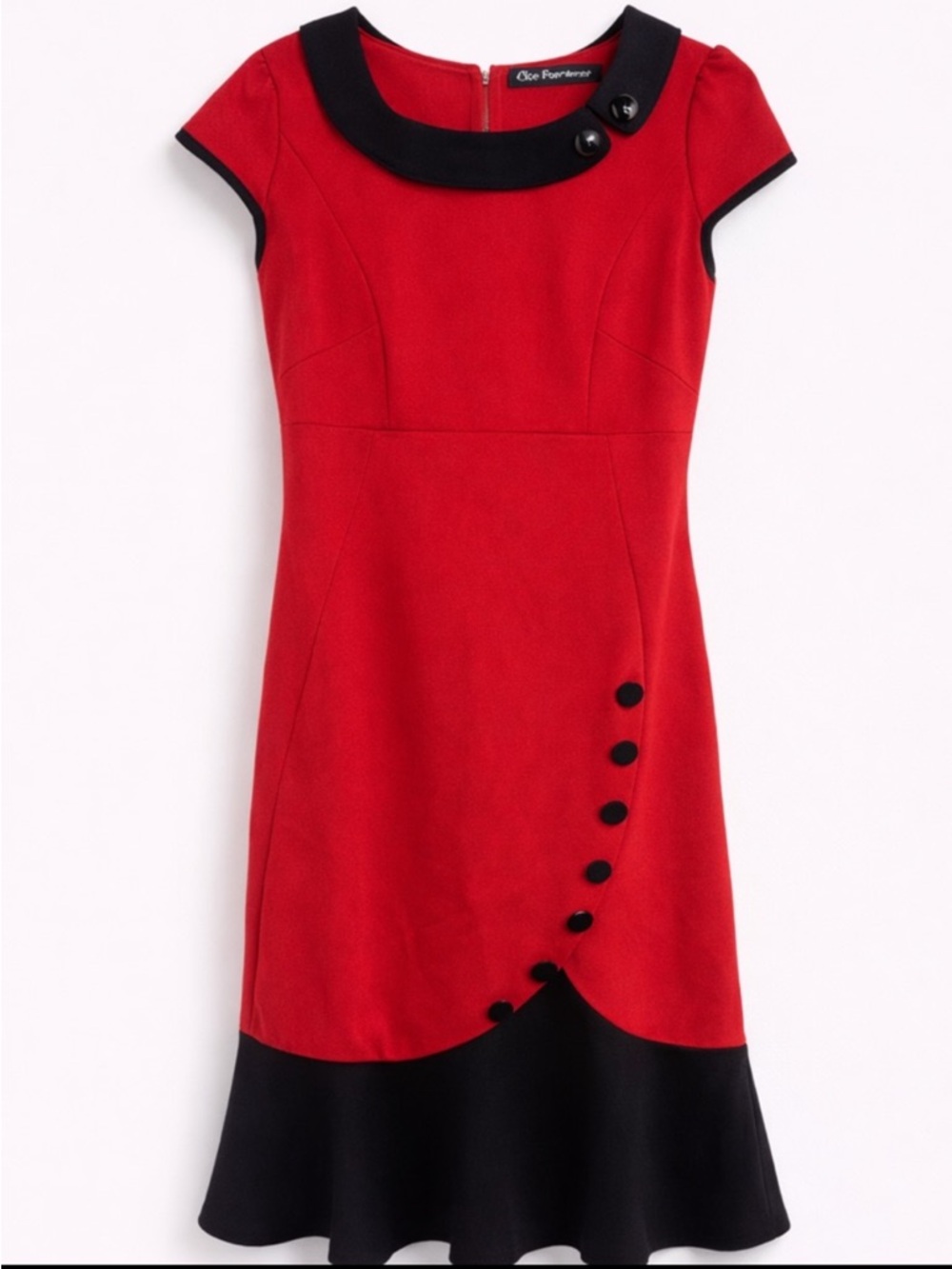 Nice Forever Red Black Dress L Fit Flare Mini Cap Sleeve Retro Work Dressy